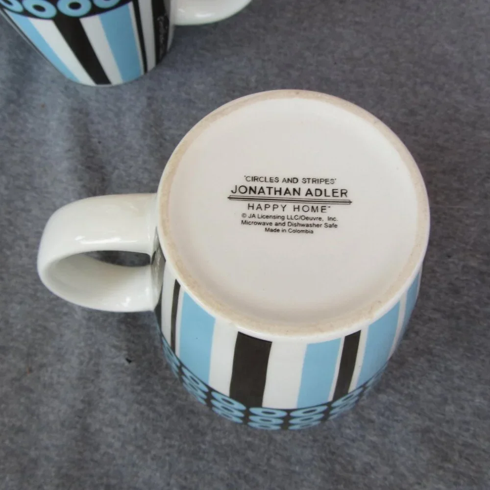 Jonathan Adler Happy Home circles & stripes 14 oz mugs set of 4 (W3271)
